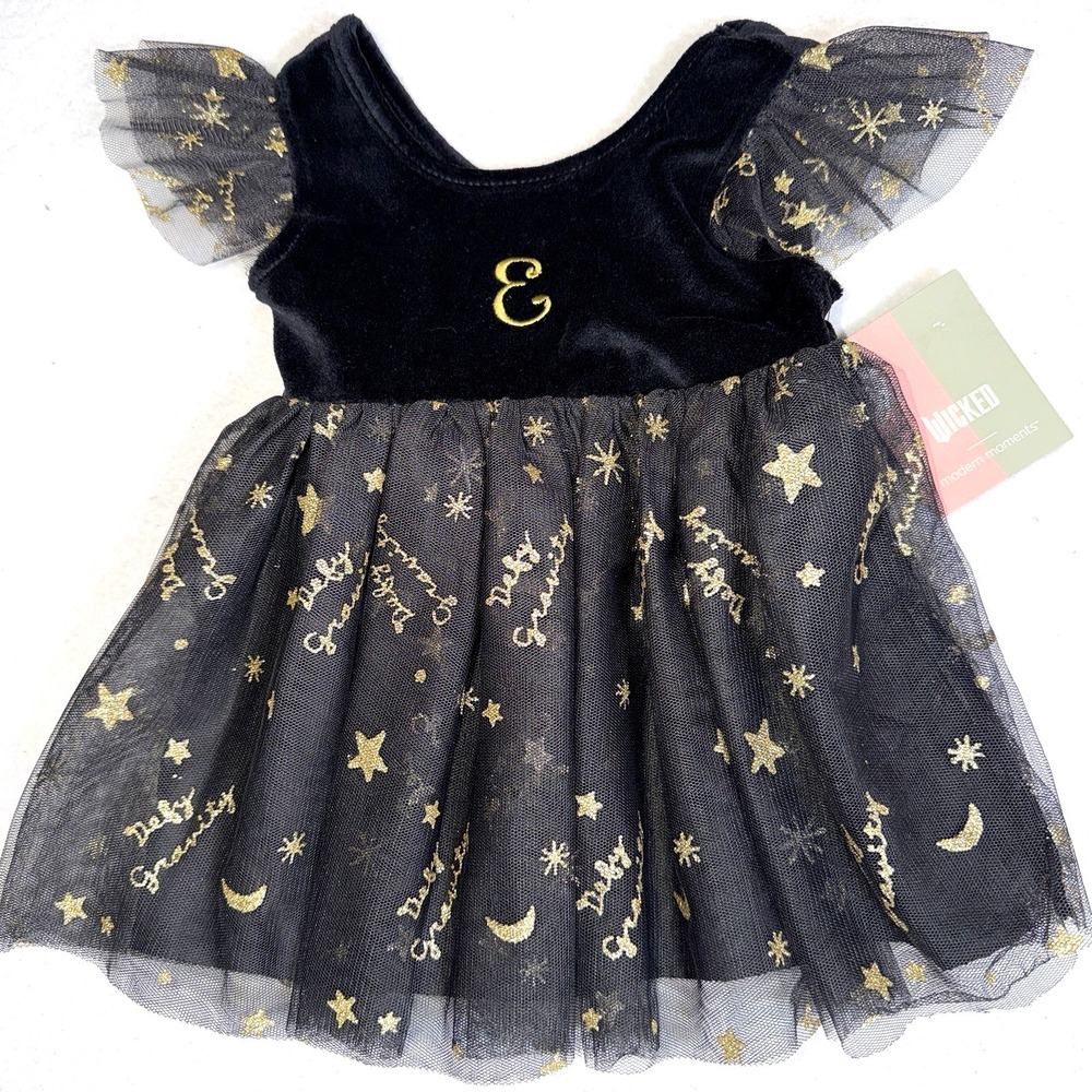 Wicked Modern Moments Baby Girls Black Gold Tulle Dress 12M NWT‎